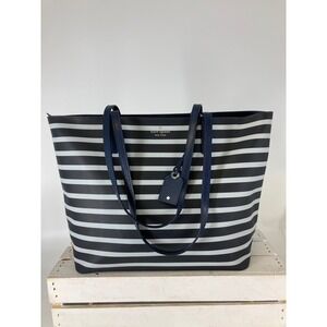 KATE SPADE JANIE MEDIUM TOTE NAVY WITH LIGHT BLUE STRIPES